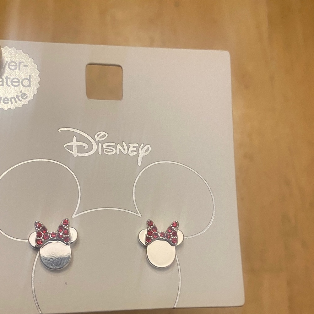 Disney Minnie Mouse Silver Stud Earrings with Pink Bow Crystals - Picture 4 of 4